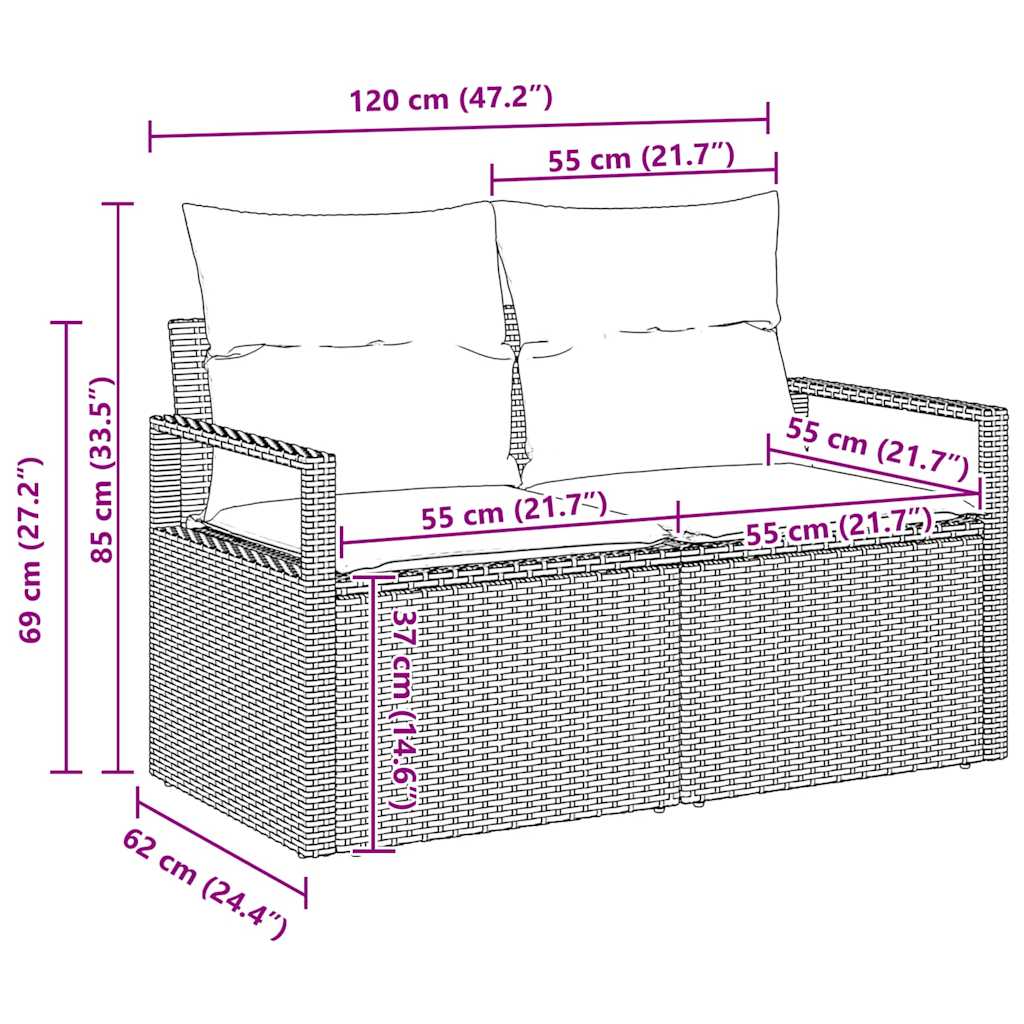 6-delige tuinset met kussens in grijs poly rattan