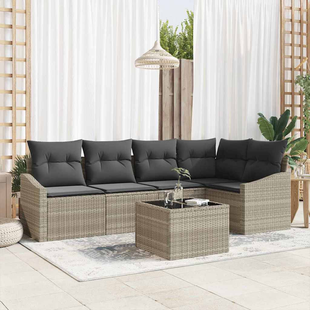6-delige tuinset met kussens in grijs poly rattan