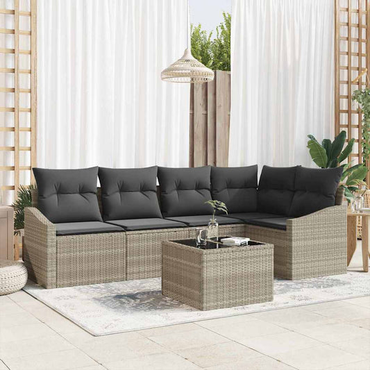 6-delige tuinset met kussens in grijs poly rattan
