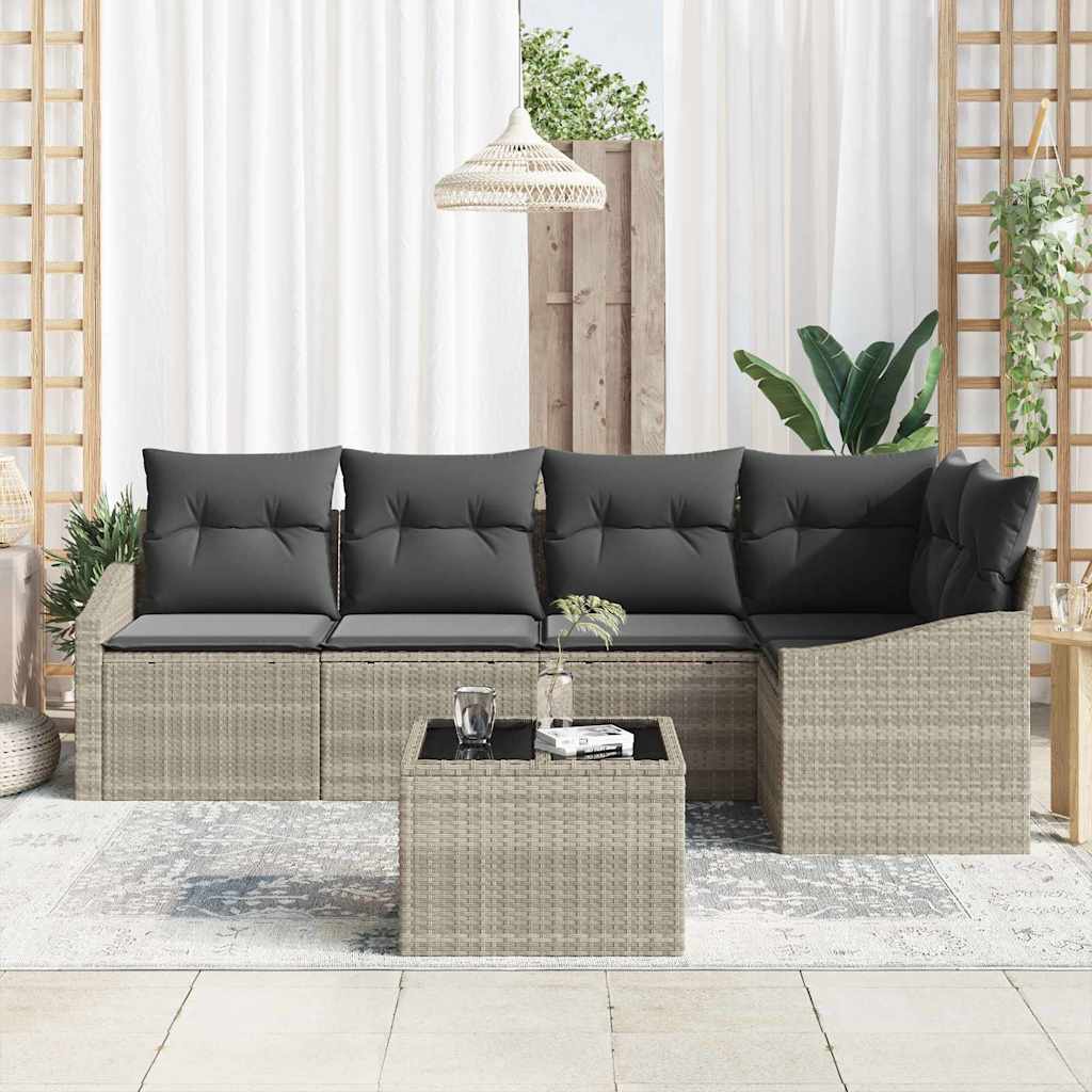 6-delige tuinset met kussens in grijs poly rattan
