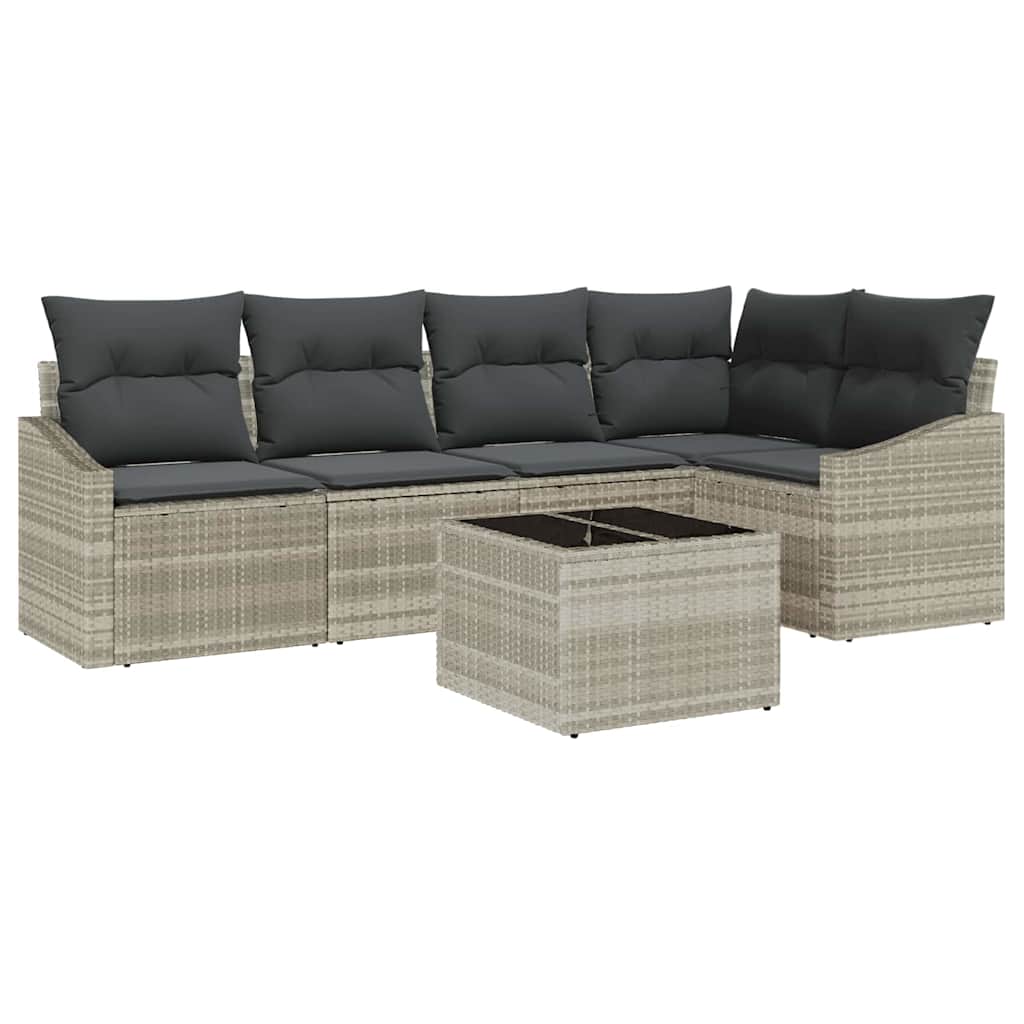 6-delige tuinset met kussens in grijs poly rattan