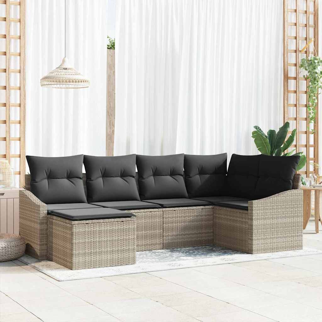 6-delige tuinset met kussens in lichtgrijs poly rattan