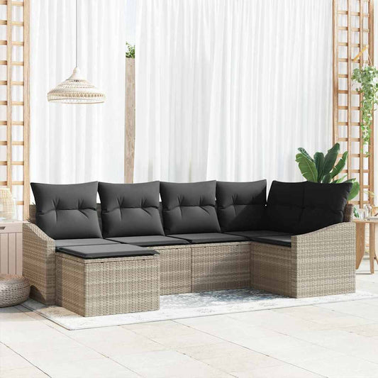 6-delige tuinset met kussens in lichtgrijs poly rattan