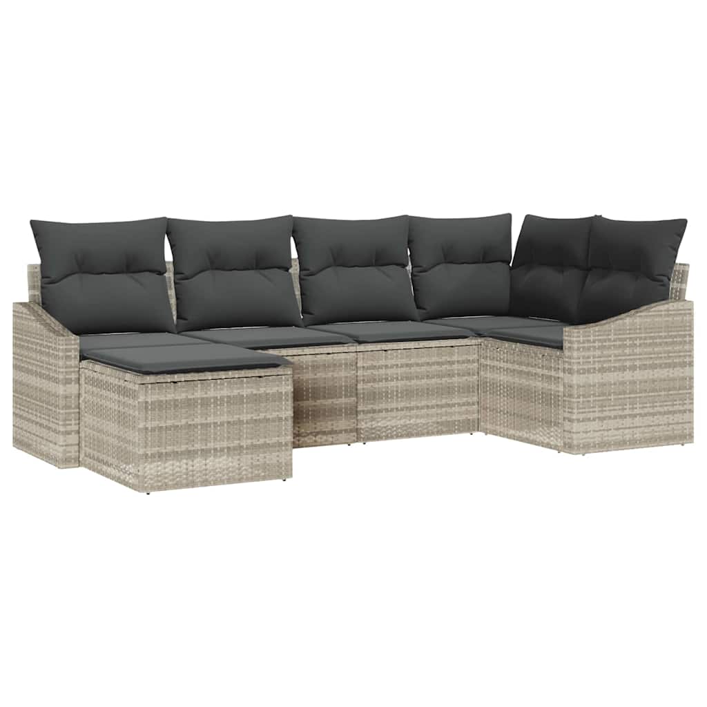 6-delige tuinset met kussens in lichtgrijs poly rattan
