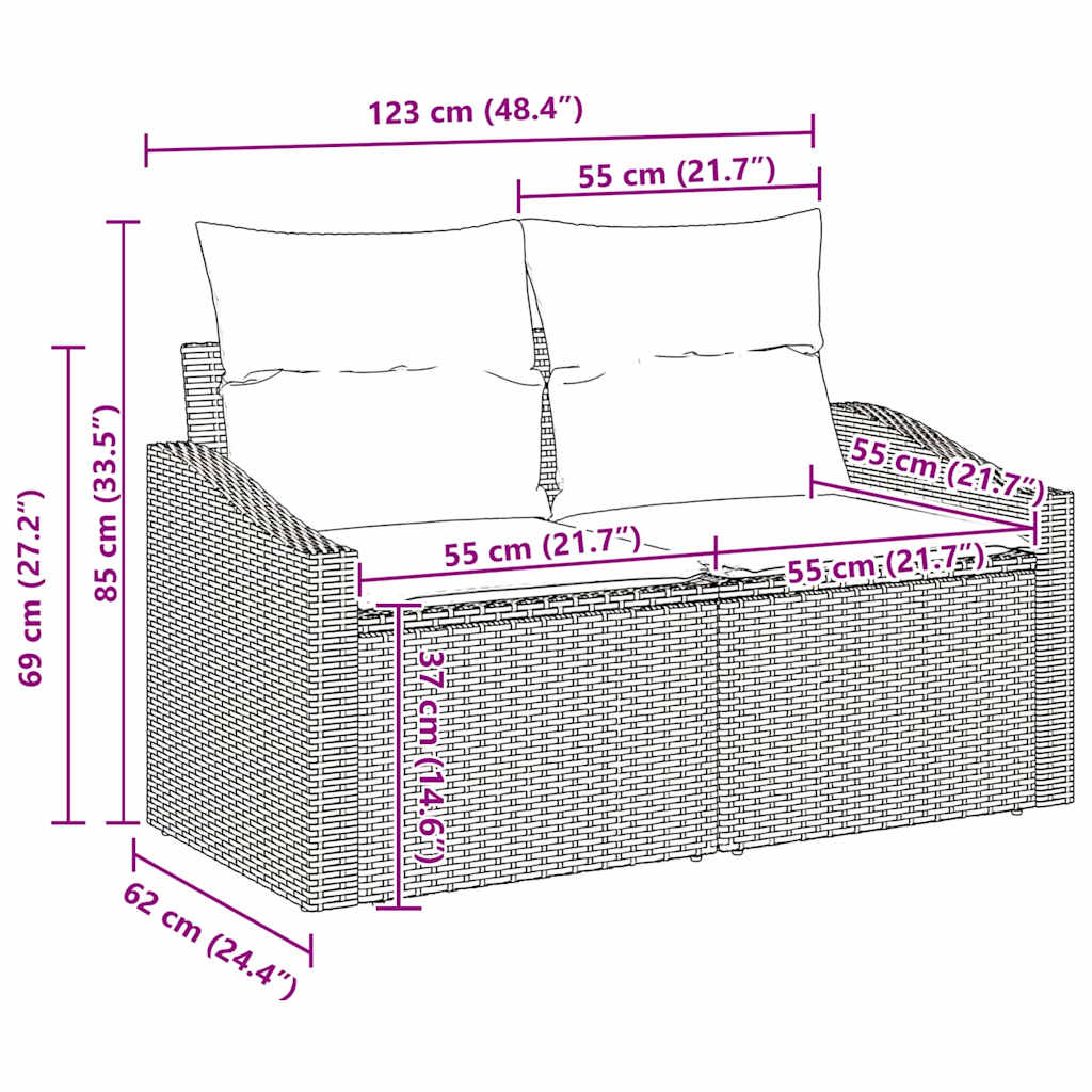 6-delige tuinset met kussens in lichtgrijs poly rattan
