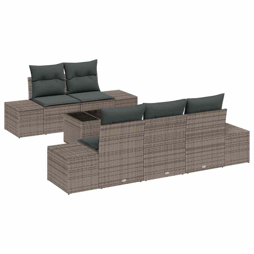 6-delige tuinset met kussens in grijs poly rattan