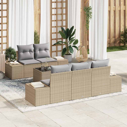 6-delige tuinset met kussens in beige van poly rattan