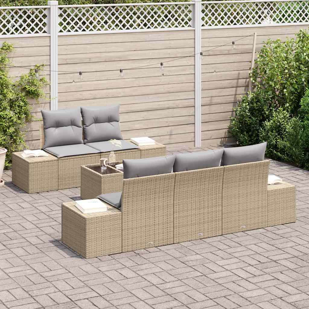 6-delige tuinset met kussens in beige van poly rattan