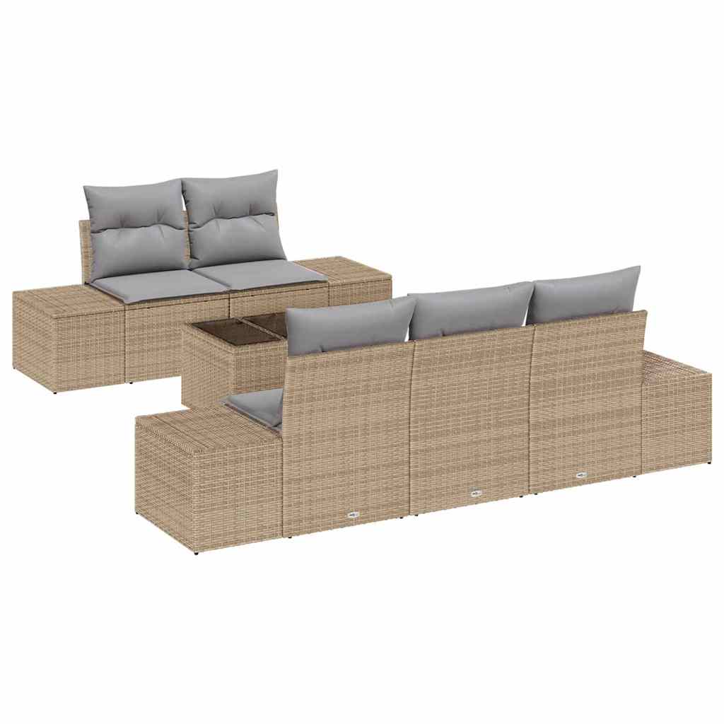 6-delige tuinset met kussens in beige van poly rattan