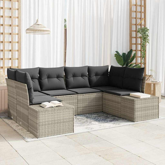 6-delige tuinset met kussens in lichtgrijs poly rattan