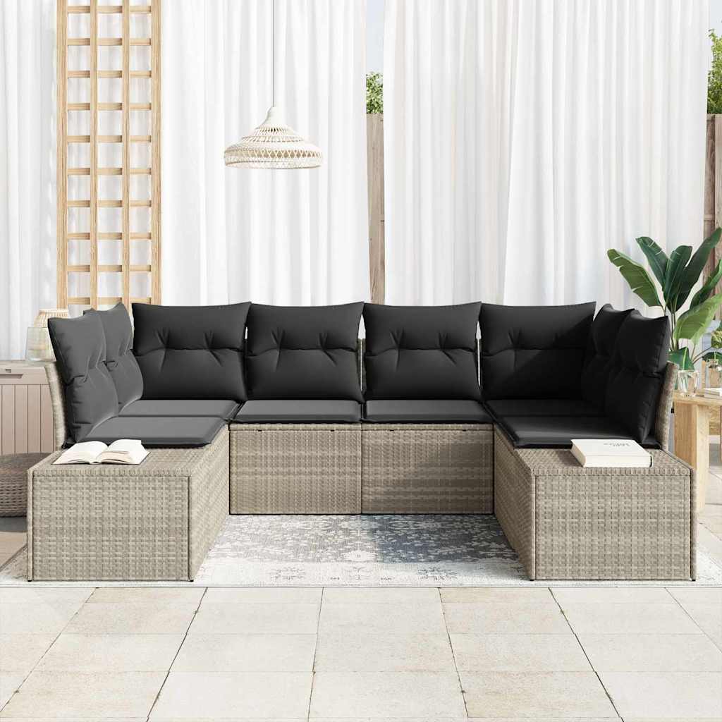 6-delige tuinset met kussens in lichtgrijs poly rattan