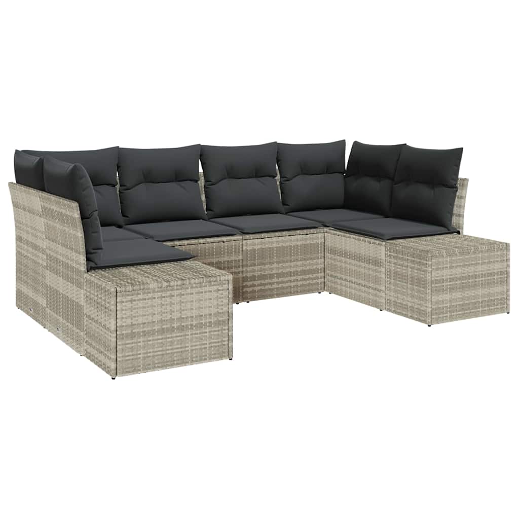 6-delige tuinset met kussens in lichtgrijs poly rattan