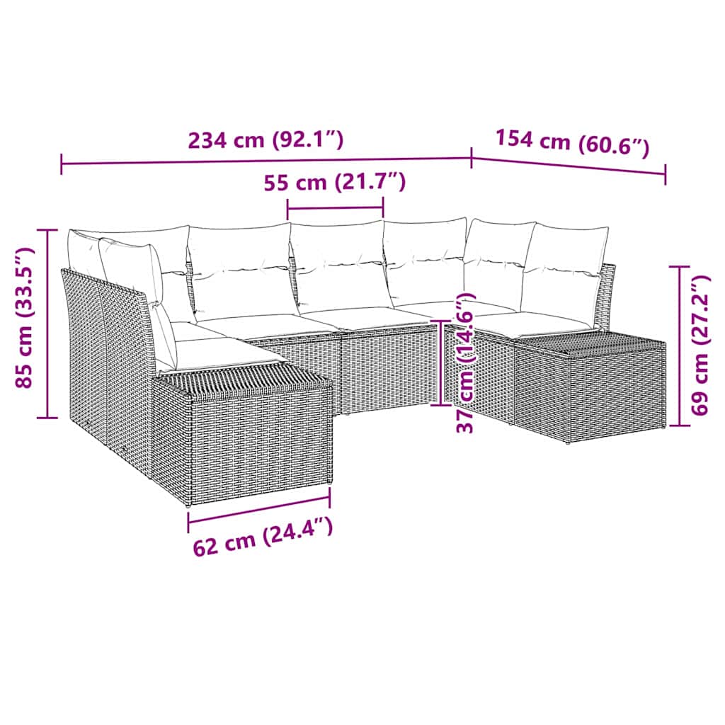 6-delige tuinset met kussens in lichtgrijs poly rattan
