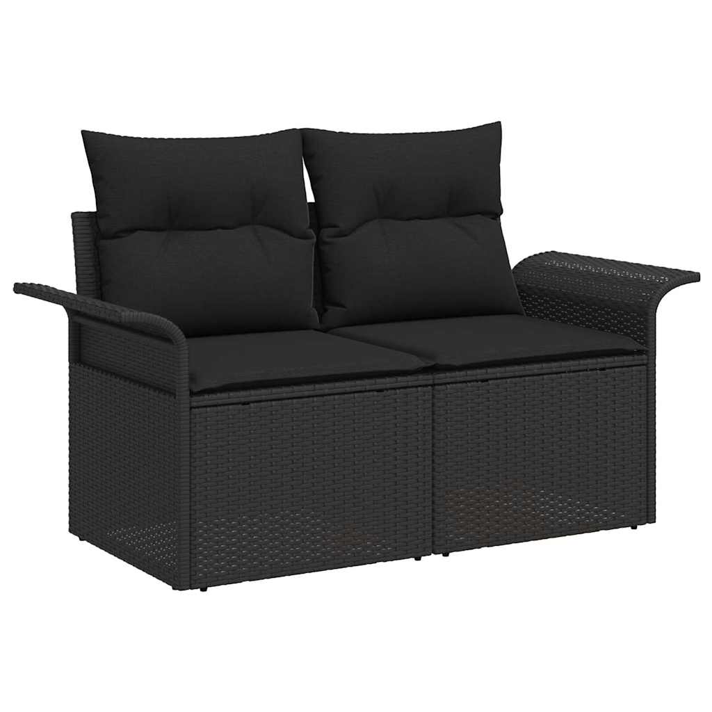 10 Delige Tuin Sofa Set met Kussens Zwart Poly Rattan Acacia