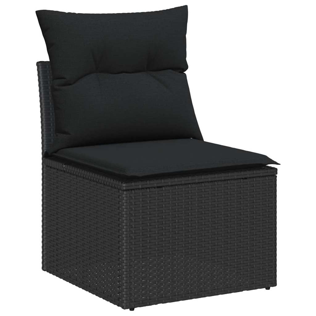 10 Delige Tuin Sofa Set met Kussens Zwart Poly Rattan Acacia