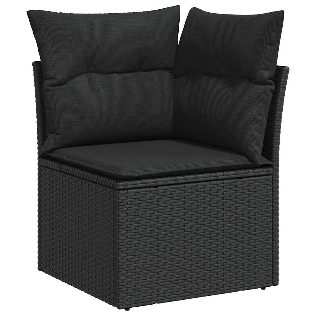 10 Delige Tuin Sofa Set met Kussens Zwart Poly Rattan Acacia