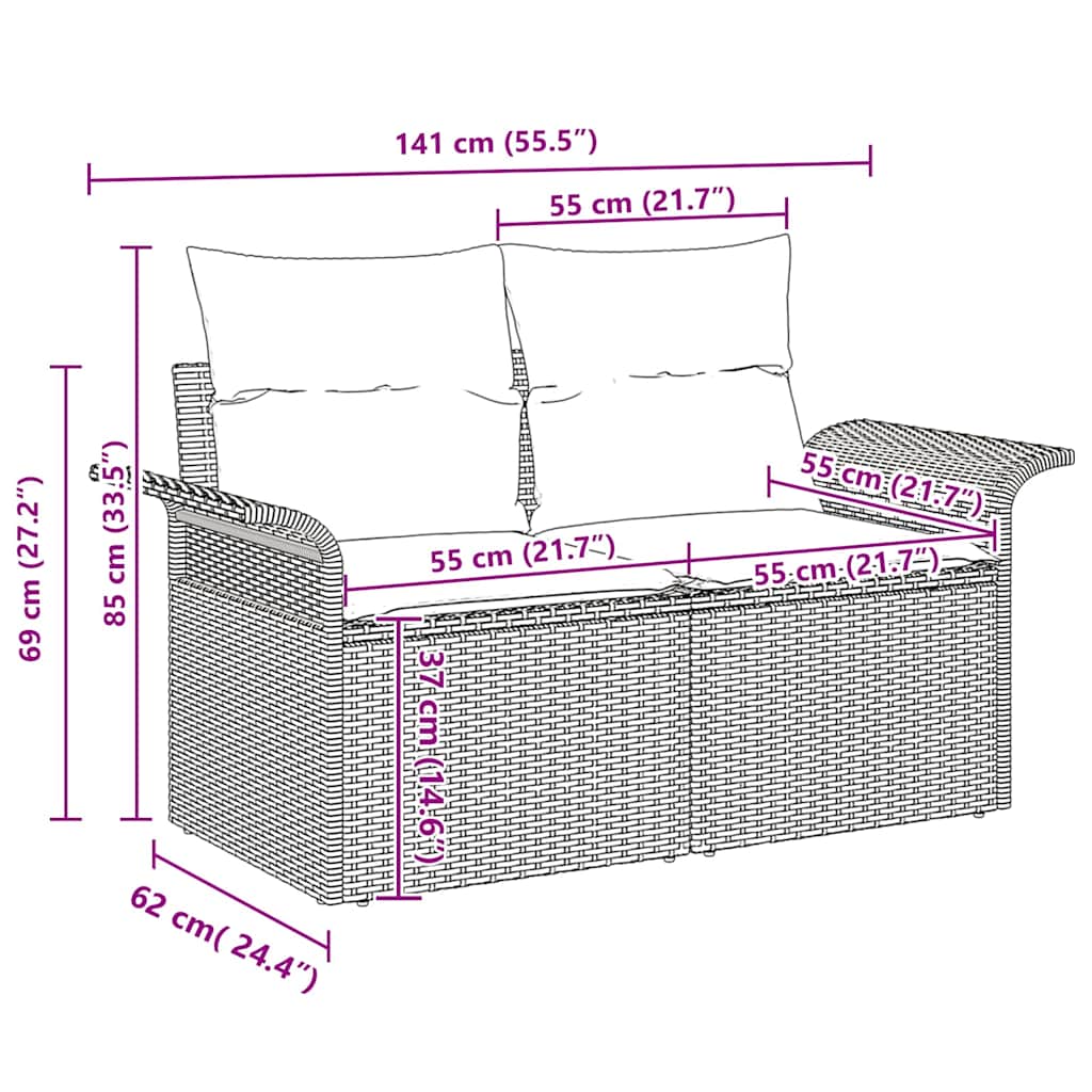 10 Delige Tuin Sofa Set met Kussens Zwart Poly Rattan Acacia