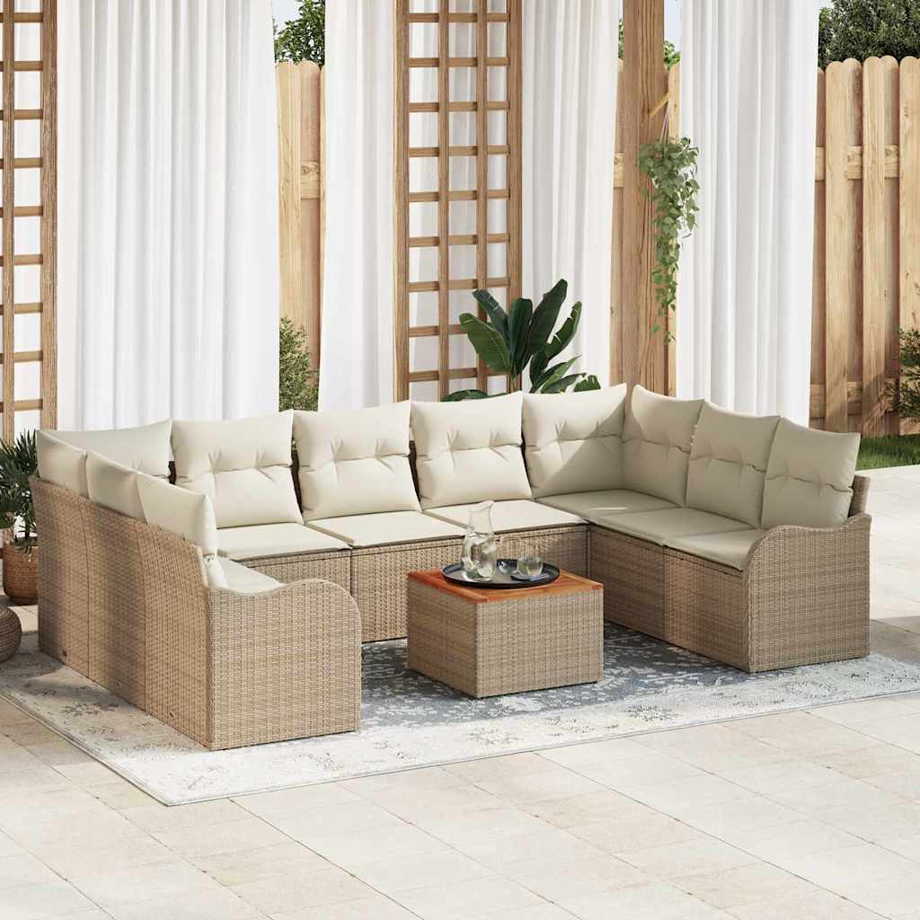 10-delige lounge set met kussens Beige Poly Rattan Acacia