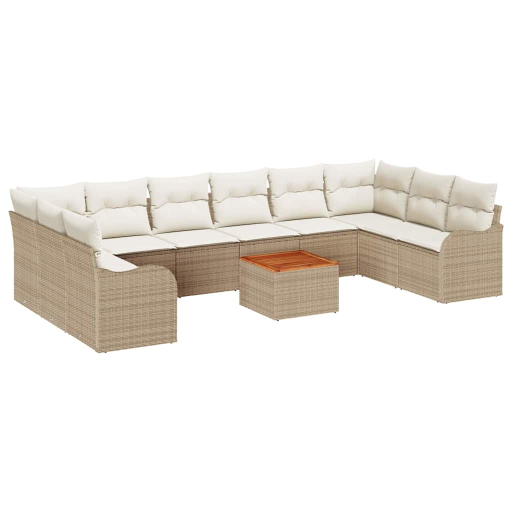 10-delige lounge set met kussens Beige Poly Rattan Acacia