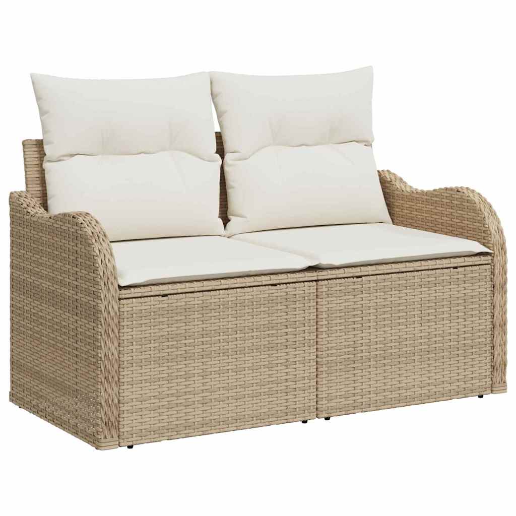 10-delige lounge set met kussens Beige Poly Rattan Acacia