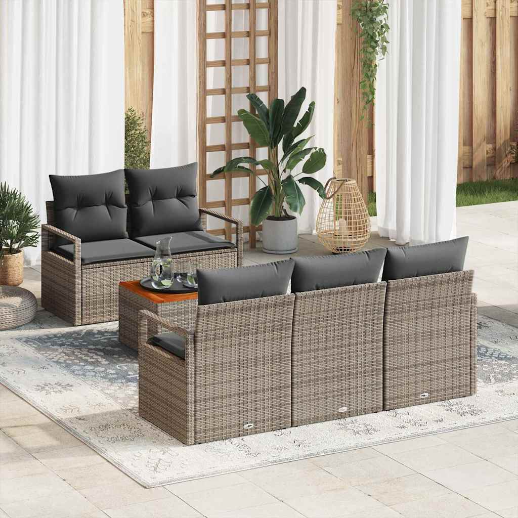 6-delige tuinset met kussens in het grijs van poly rattan
