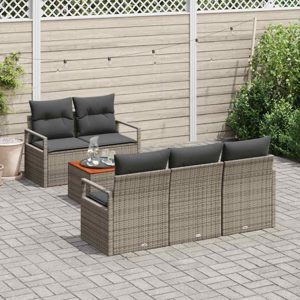 6-delige tuinset met kussens in het grijs van poly rattan