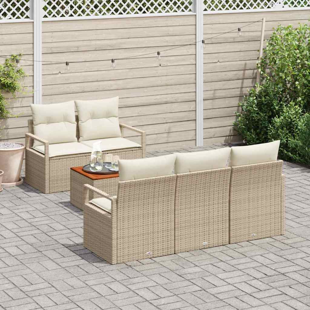 6-delige tuinset met kussens in beige van poly rattan en acacia