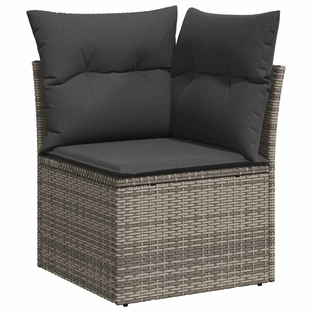 6-delige tuinset met kussens in het grijs van poly rattan en acacia