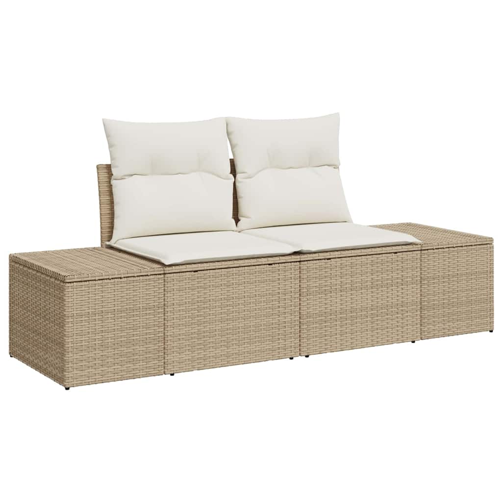 6-delige tuinset met kussens in lichtbeige poly rattan en acacia