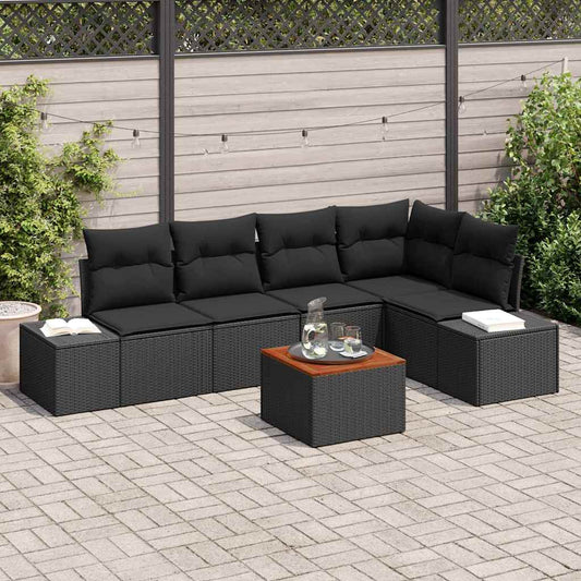 6-delige tuinset met kussens in zwart poly rattan