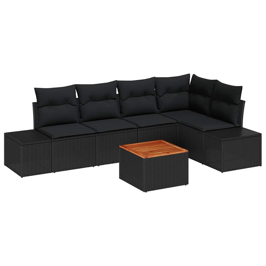 6-delige tuinset met kussens in zwart poly rattan