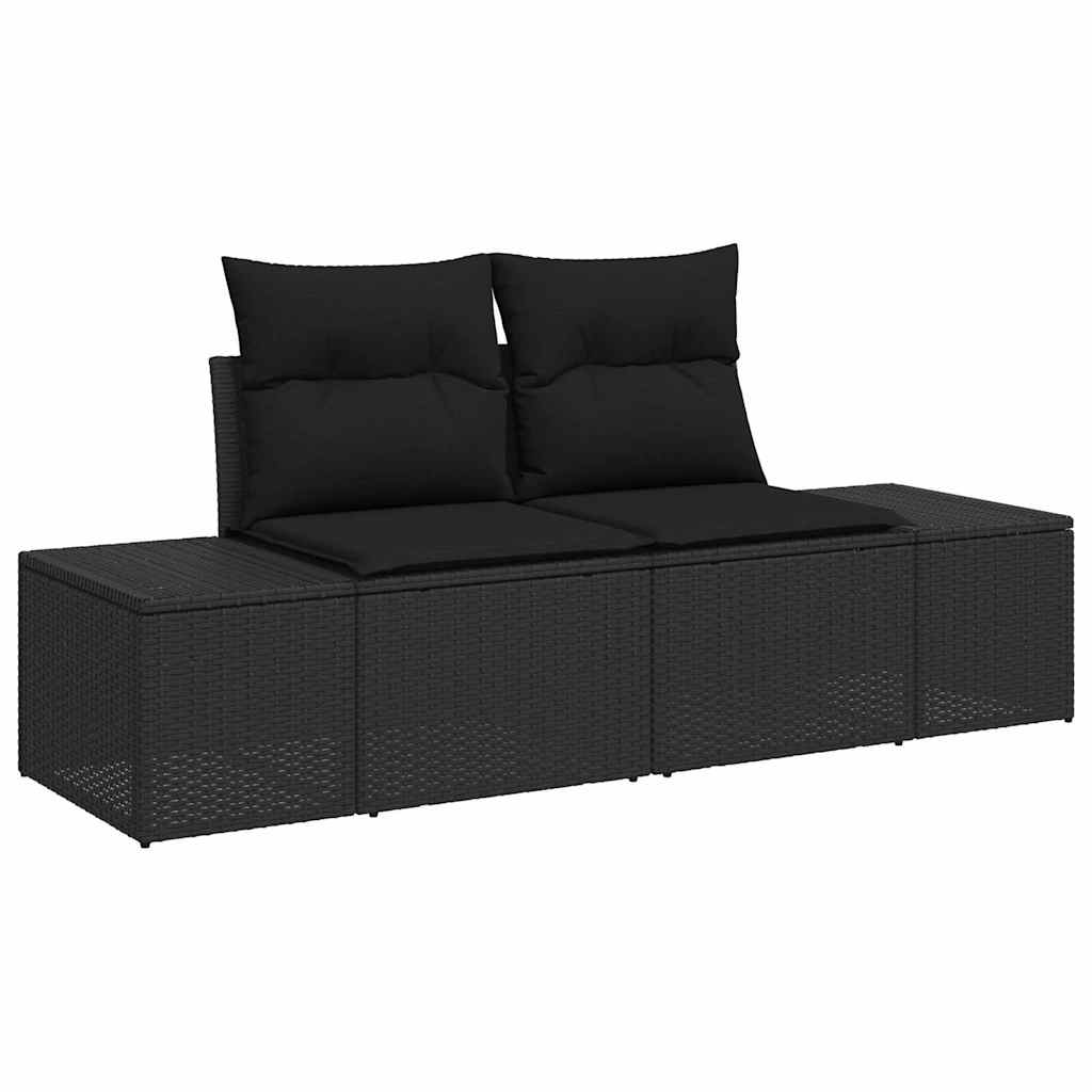 6-delige tuinset met kussens in zwart poly rattan