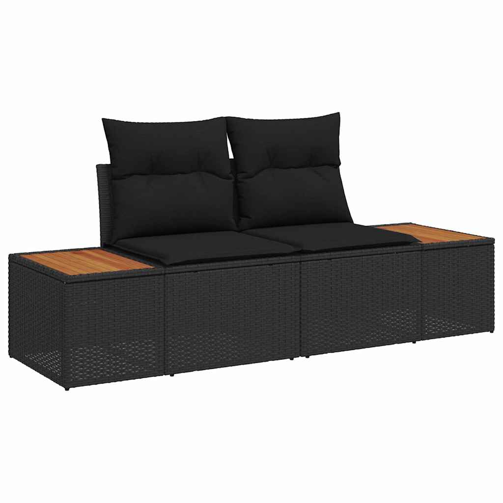 10-delige ligbed set met kussens - Zwart poly rattan & acacia