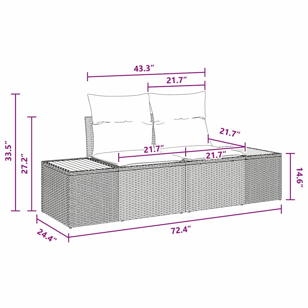 10-delige ligbed set met kussens - Zwart poly rattan & acacia