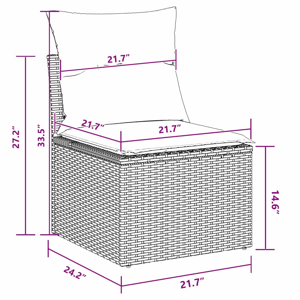 10-delige ligbed set met kussens - Zwart poly rattan & acacia