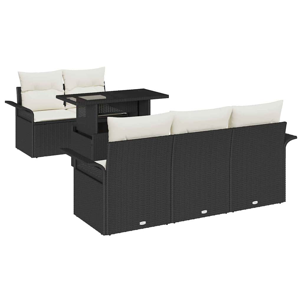6-delige tuinset met kussens in zwart poly rattan