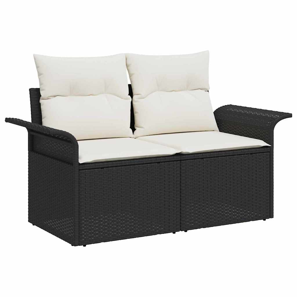 6-delige tuinset met kussens in zwart poly rattan
