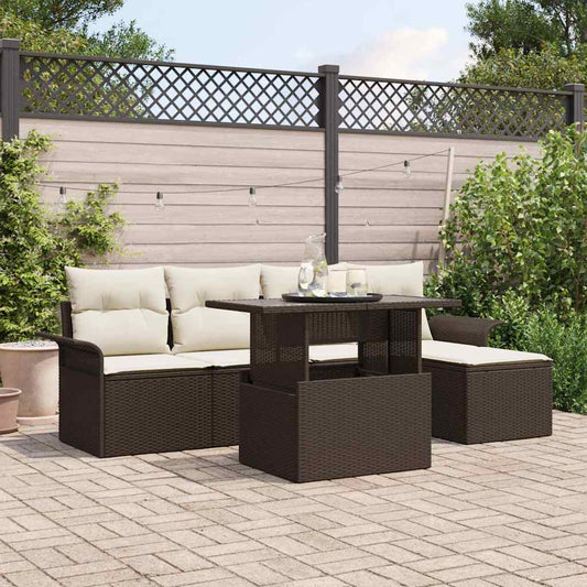 6-delige tuinset met kussens in bruin poly rattan