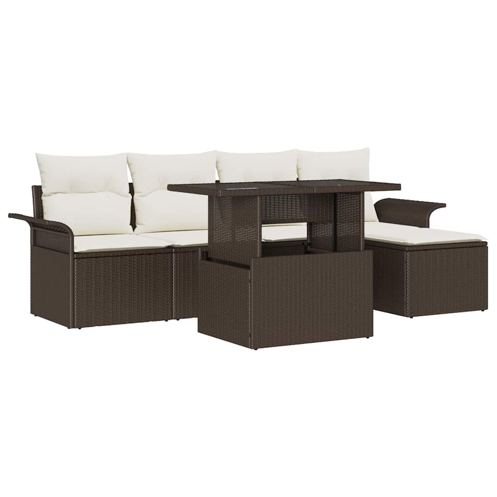 6-delige tuinset met kussens in bruin poly rattan