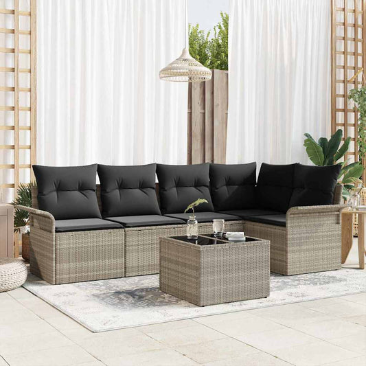 6-delige tuinset met kussens in grijs poly rattan