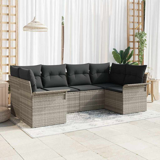6-delige tuinset met kussens in lichtgrijs poly rattan