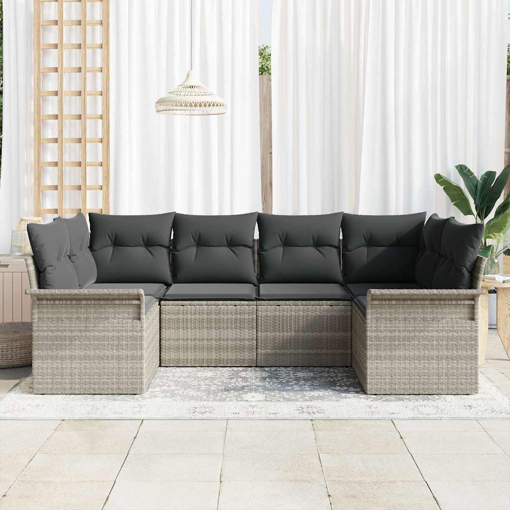 6-delige tuinset met kussens in lichtgrijs poly rattan