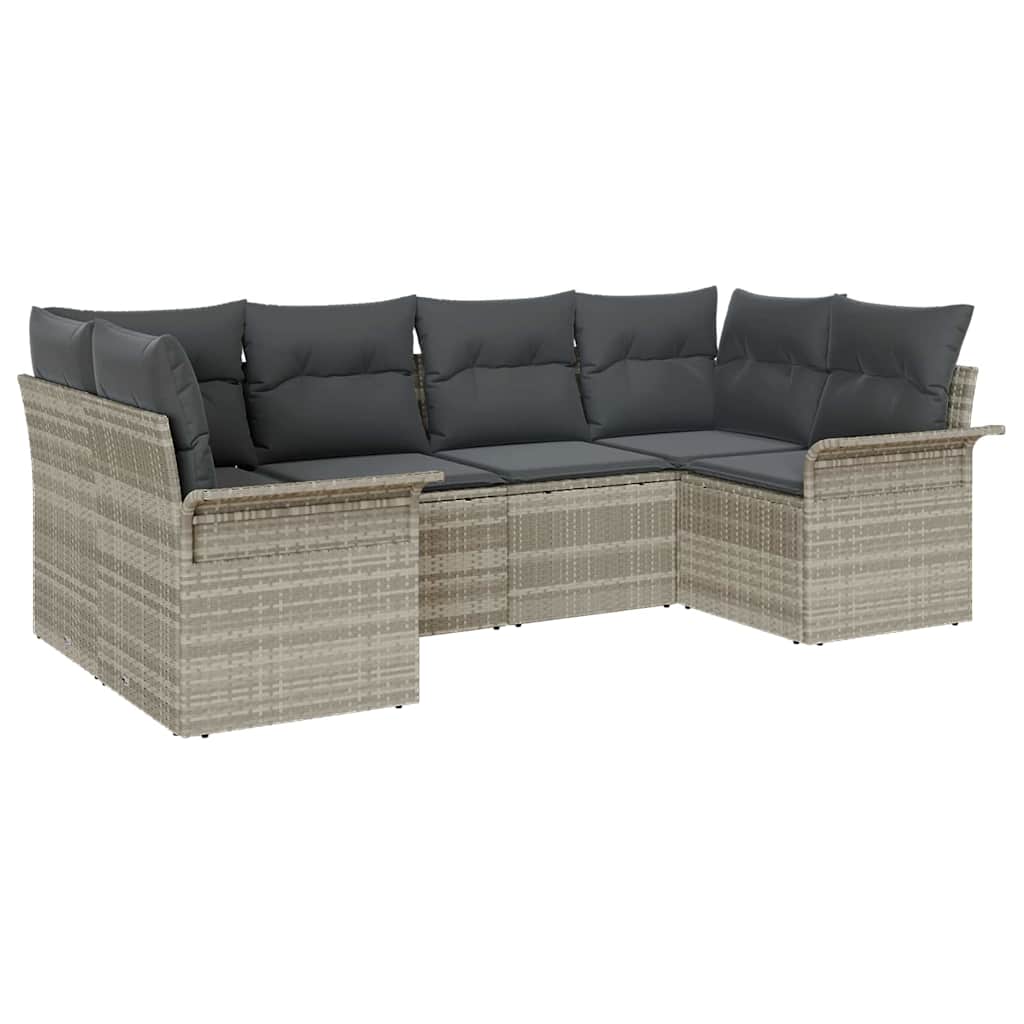 6-delige tuinset met kussens in lichtgrijs poly rattan