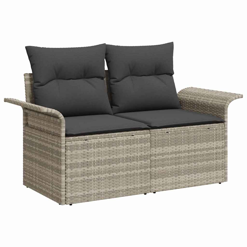 10-delig Tuinbankenset met kussens poly rattan lichtgrijs