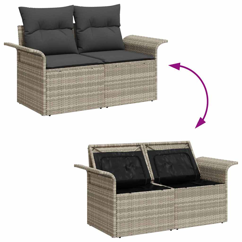 10-delig Tuinbankenset met kussens poly rattan lichtgrijs