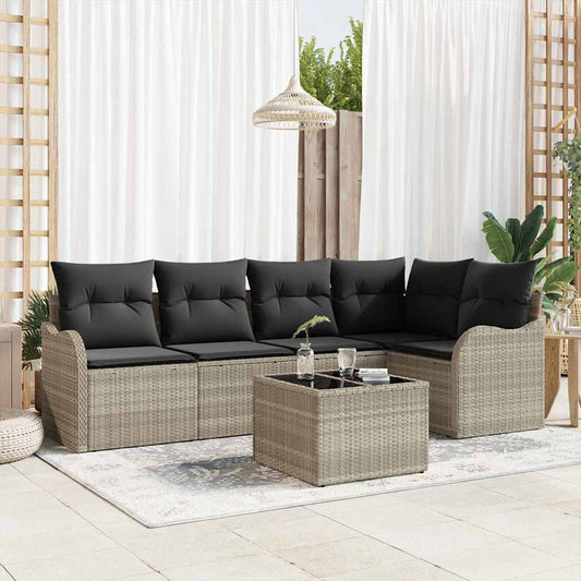 6-delige tuinset met kussens in grijs poly rattan