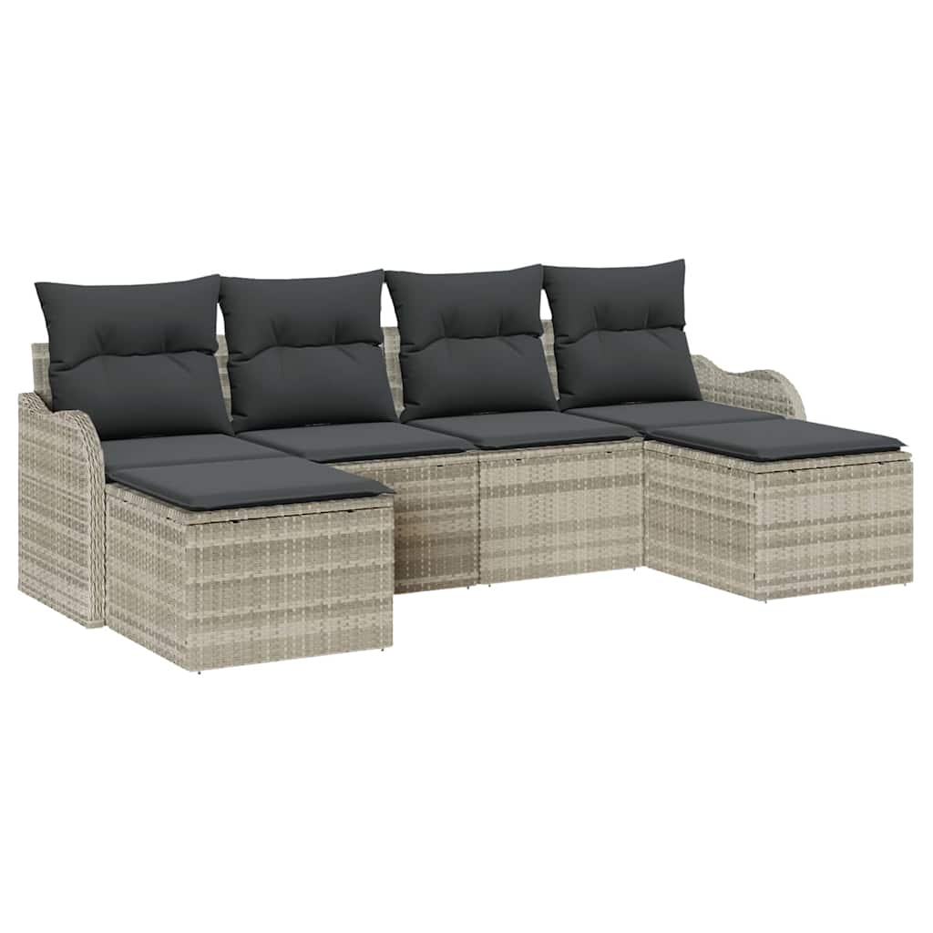 6-delige tuinset met kussens in lichtgrijs poly rattan
