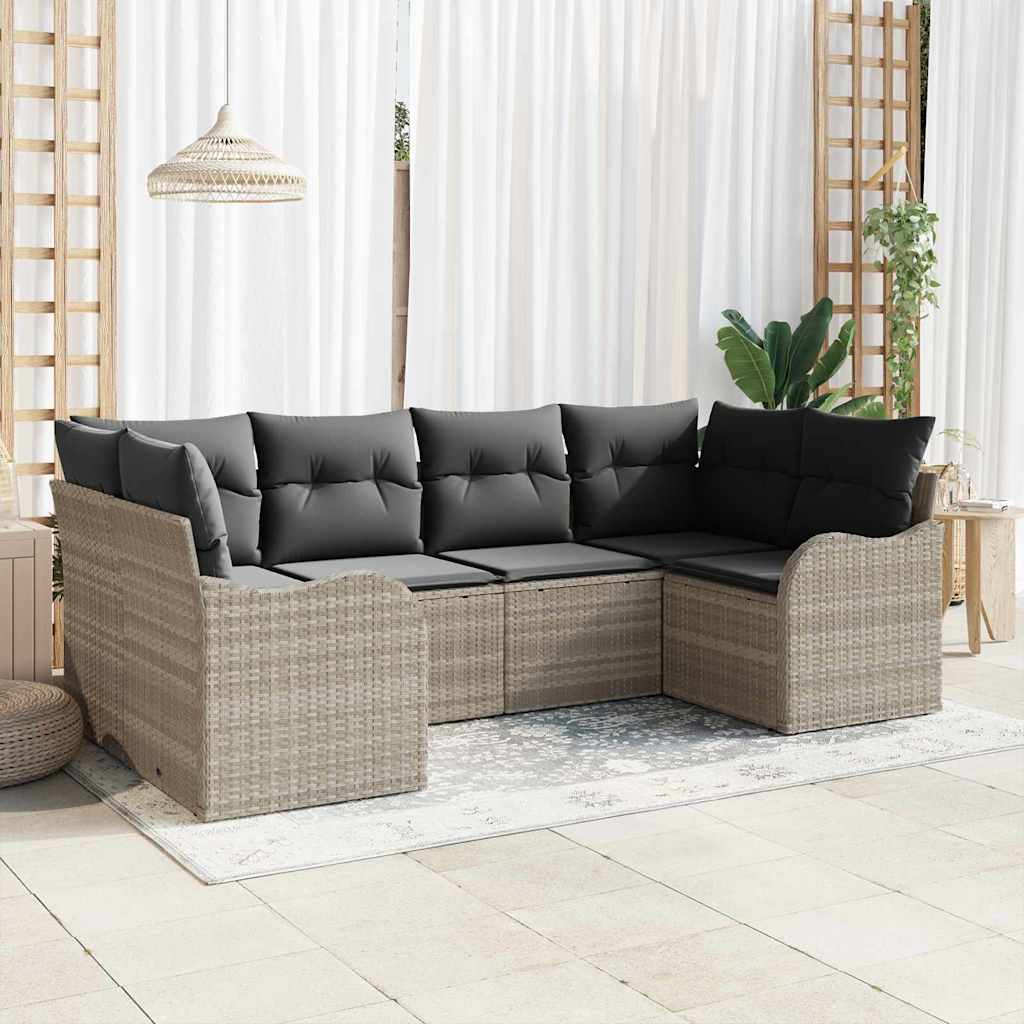6-delige tuinset met kussens in lichtgrijs poly rattan