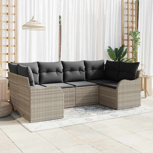 6-delige tuinset met kussens in lichtgrijs poly rattan