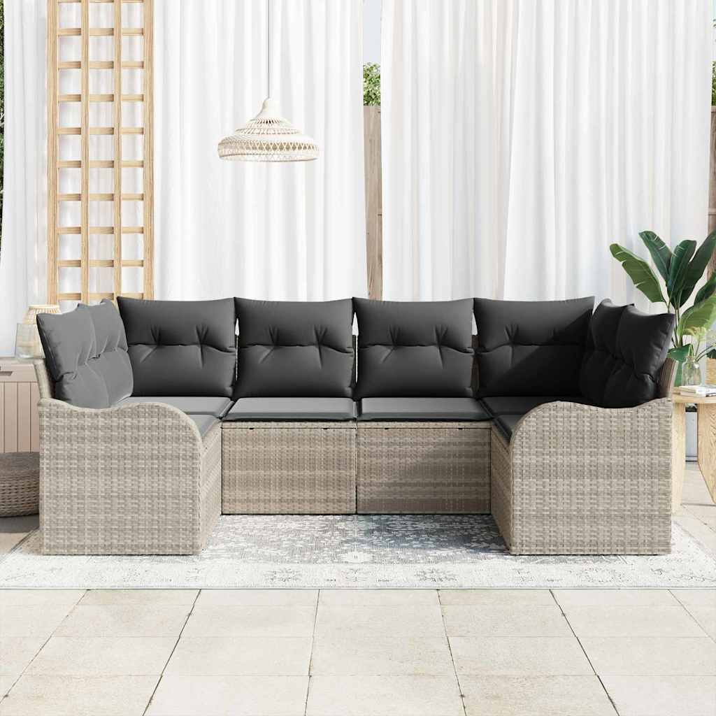6-delige tuinset met kussens in lichtgrijs poly rattan